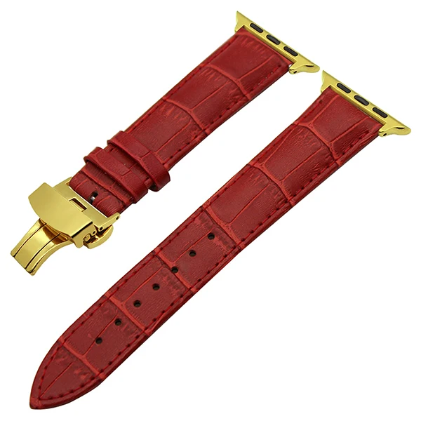 Red G Croco ремешок из натуральной кожи для часов iWatch Apple Watch Series 5 4 3 2 1 40 мм 44 мм 38 мм 42 мм ремешок с застежкой-бабочкой браслет - Цвет ремешка: Red G