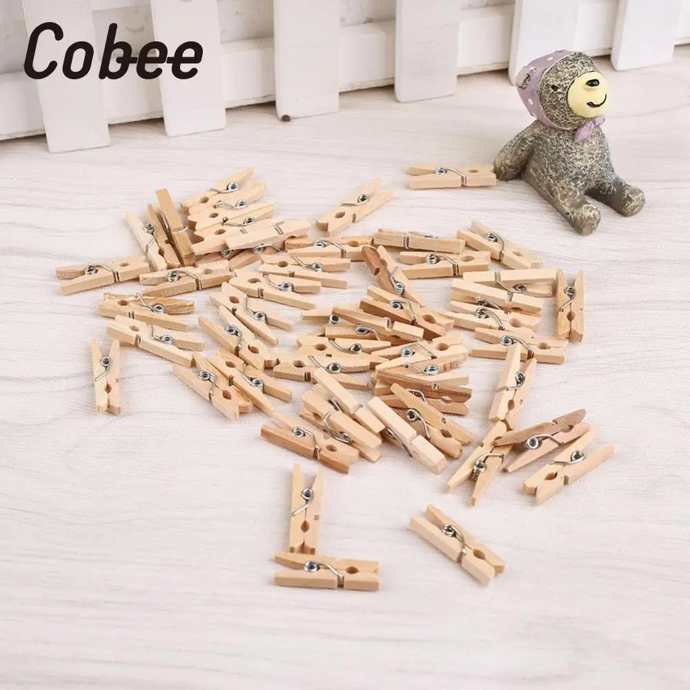 Cobee 50 шт. мини натуральная деревянная одежда фото бумага прищепки ремесла зажимы 25 мм домашняя деревянная одежда Пружинные зажимы