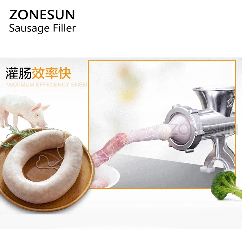 ZONESUN ручная колбасная машина с Оловянным покрытием мясорубка колбасный