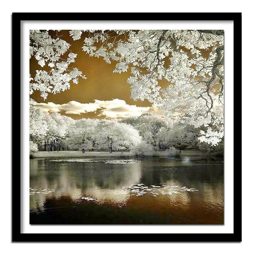 Алмазные зимние пейзажи озеро Полный Круглый DIY Алмазная вышивка крестиком