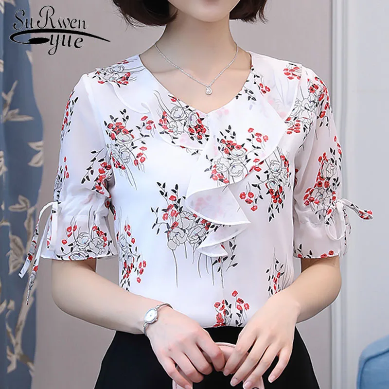 Женские топы и блузки 2020 белая блузка рубашка шифоновая Рубашки оборки с