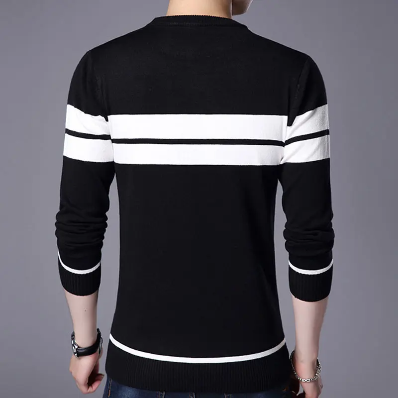 Мужской Повседневный пуловер с круглым вырезом теплый зимний свитер в полоску 2019