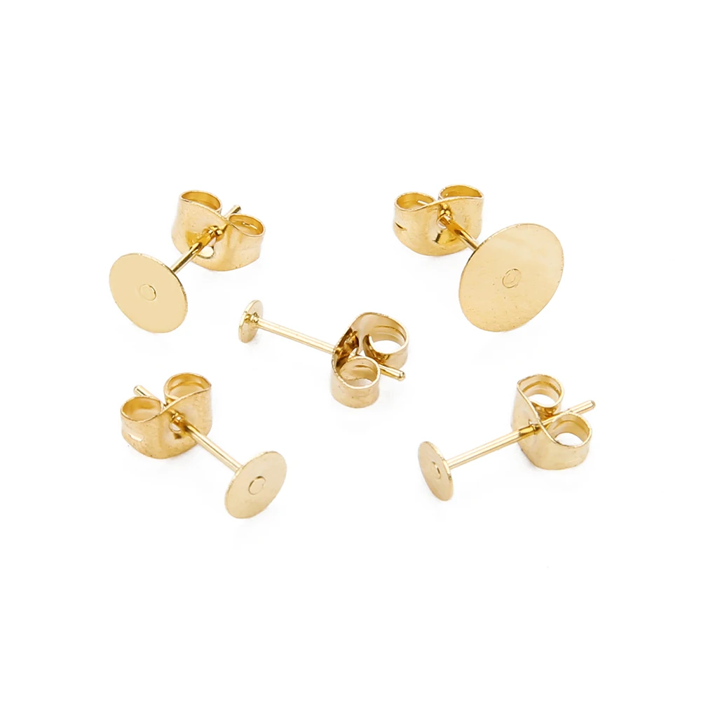 Плоские серьги гвоздики золотого цвета из нержавеющей стали 50 шт. 3/4/5/6/8