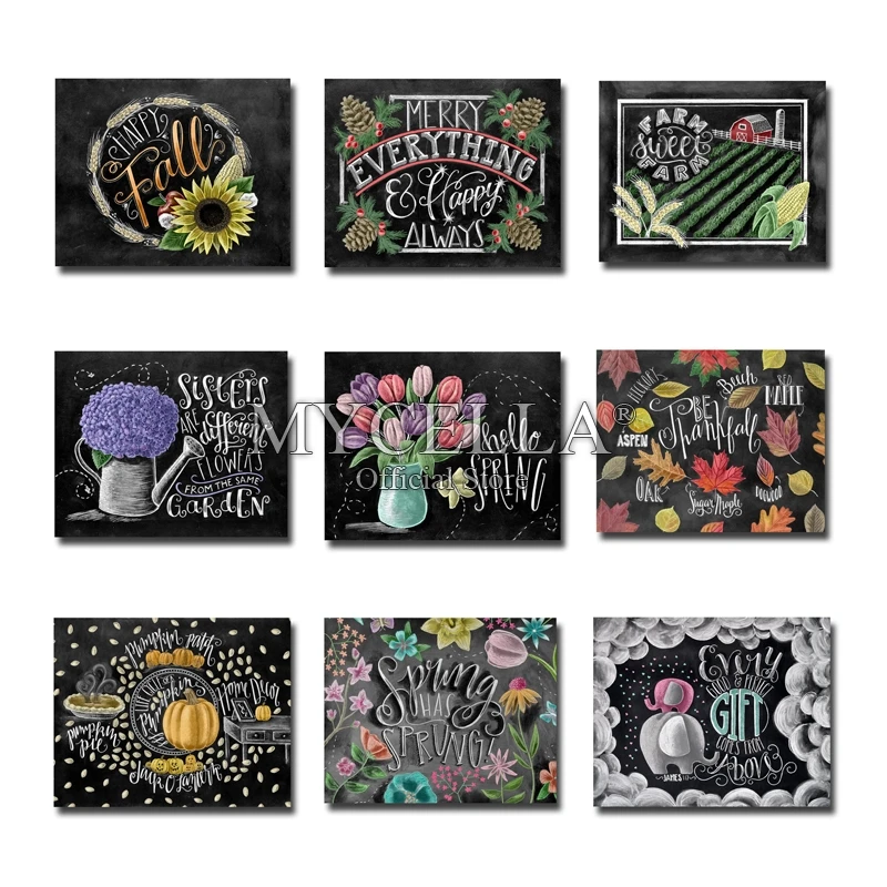 Chalkboard Word Art 5D DIY Diamond Painting Cross Stitch Tulips Embroidery Football Full Round Mosaic Needlework | Дом и сад