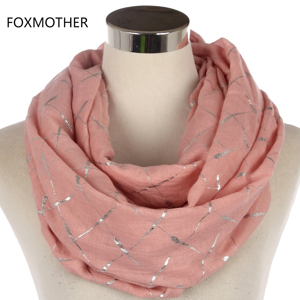 Женский шарф кольцо FOXMOTHER черно розовая/серая/серебристая шаль в клетку из