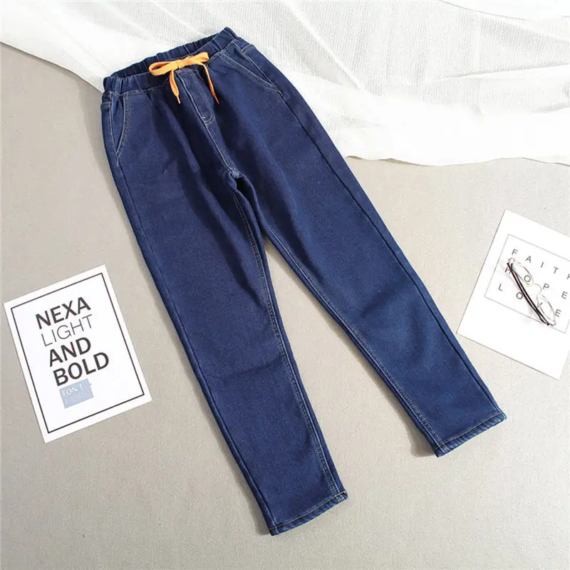 Женские зимние Бархатные Джинсы на шнуровке размеры до 5XL|high waist jeans|warm jeans womenwaist |