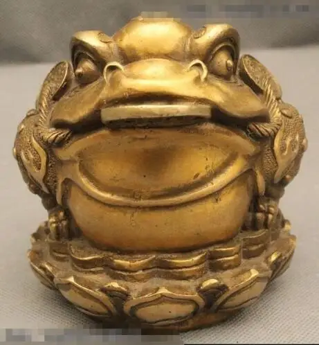 YM 306 5&quot Chinese Folk Feng Shui Wealth Brass Golden Toad Spittor Coin Yuan Bao Statue | Дом и сад
