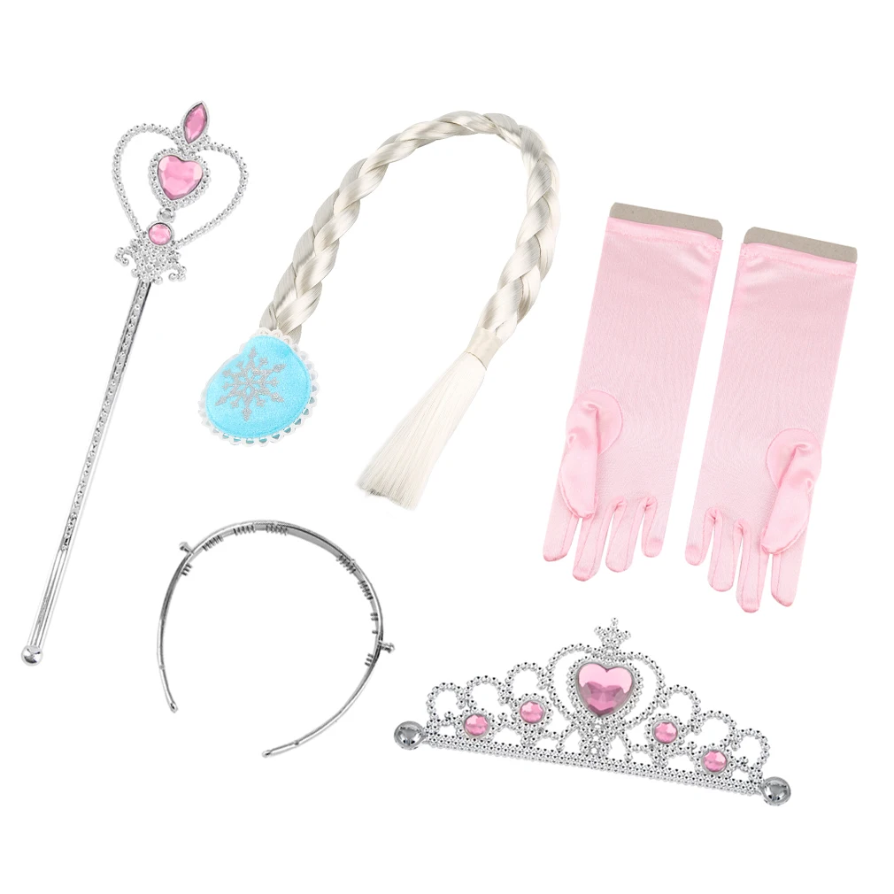 4Pcs/set Hair Accessories Classic Snow Queen Princess Crown Wig Magic Wand Glove Cosplay Great Gifts For Kids Party Drop Ship | Детская