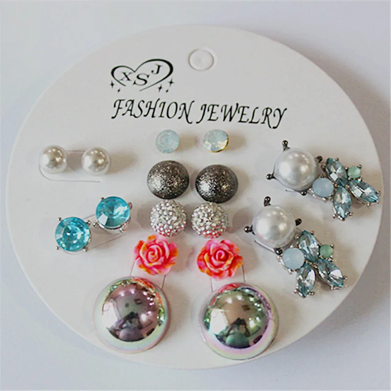 Женские серьги-гвоздики с жемчугом 9 пары/компл. | Украшения и аксессуары