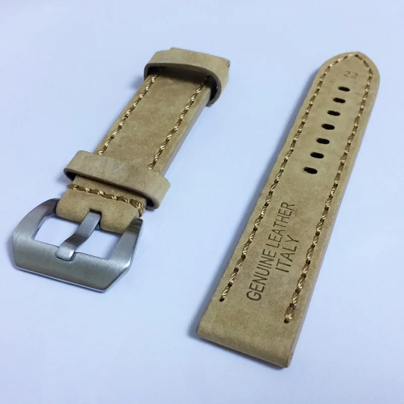 Beige 20 мм, 22 мм, 24 мм, 26 мм, кожаный ремешок для часов, ремешок для часов, мужские ремешки для часов, зеленый, оранжевый, бежевый цвета, с серебряной пряжкой из нержавеющей стали - Цвет ремешка: Beige