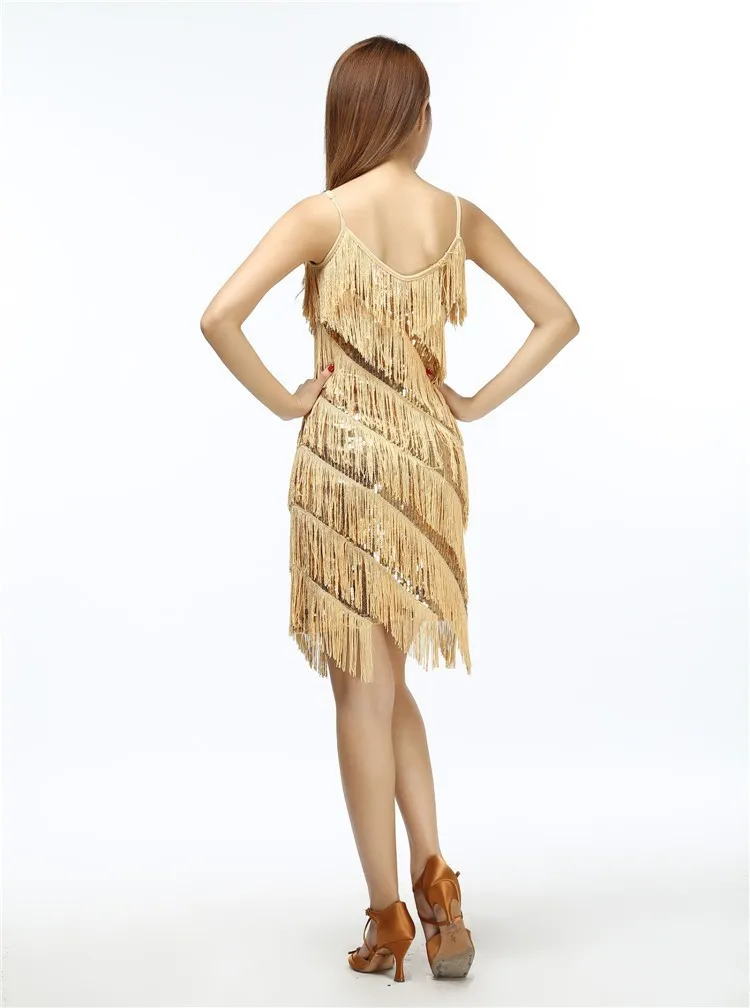 Женское платье для латиноамериканских танцев золотистое вечерние тажное с