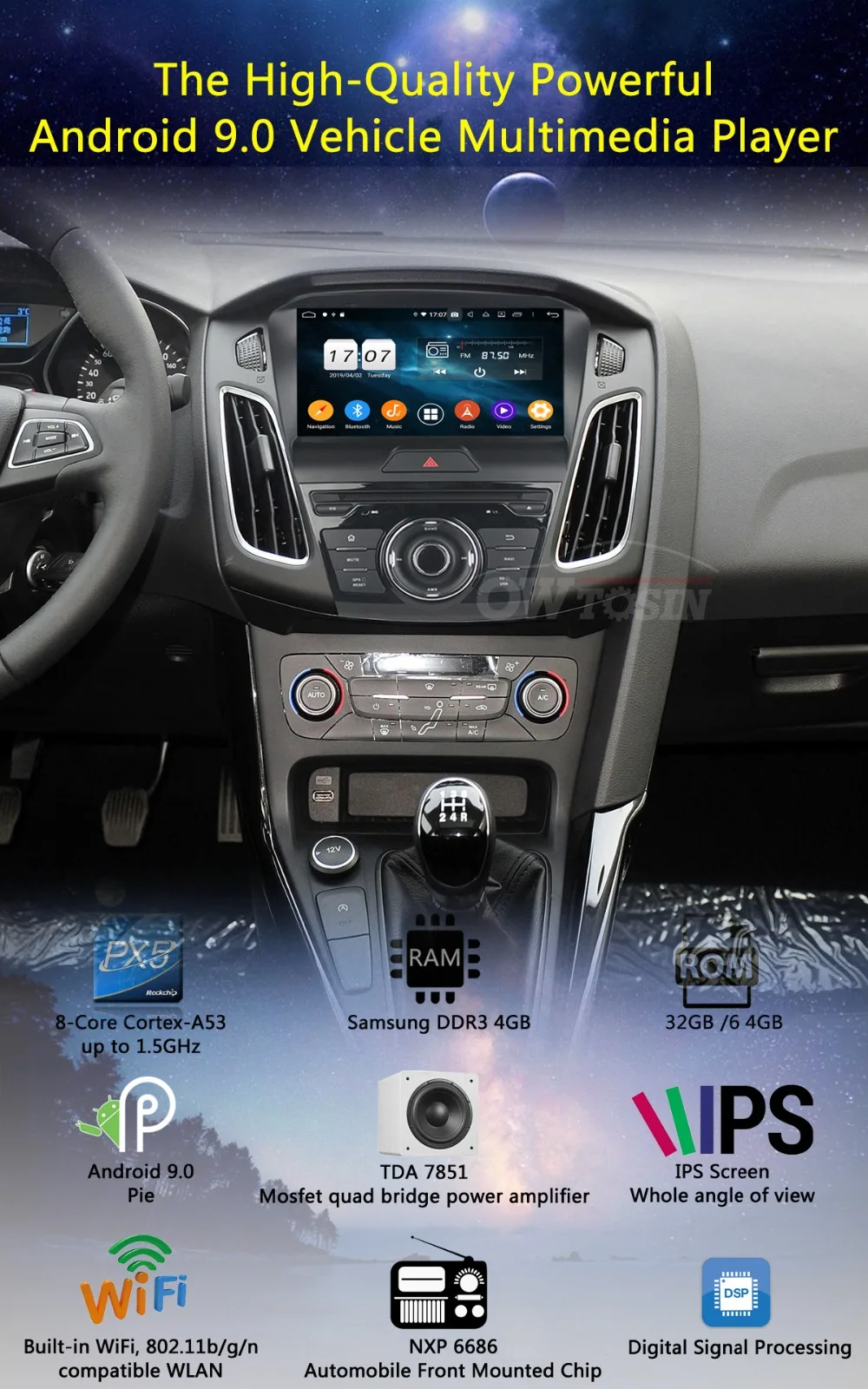 " ips 1920*1080 8 ядерный 4G+ 64G Android 9,0 автомобильный dvd-плеер для Ford Focus 2012 2013 DSP радио gps Parrot BT