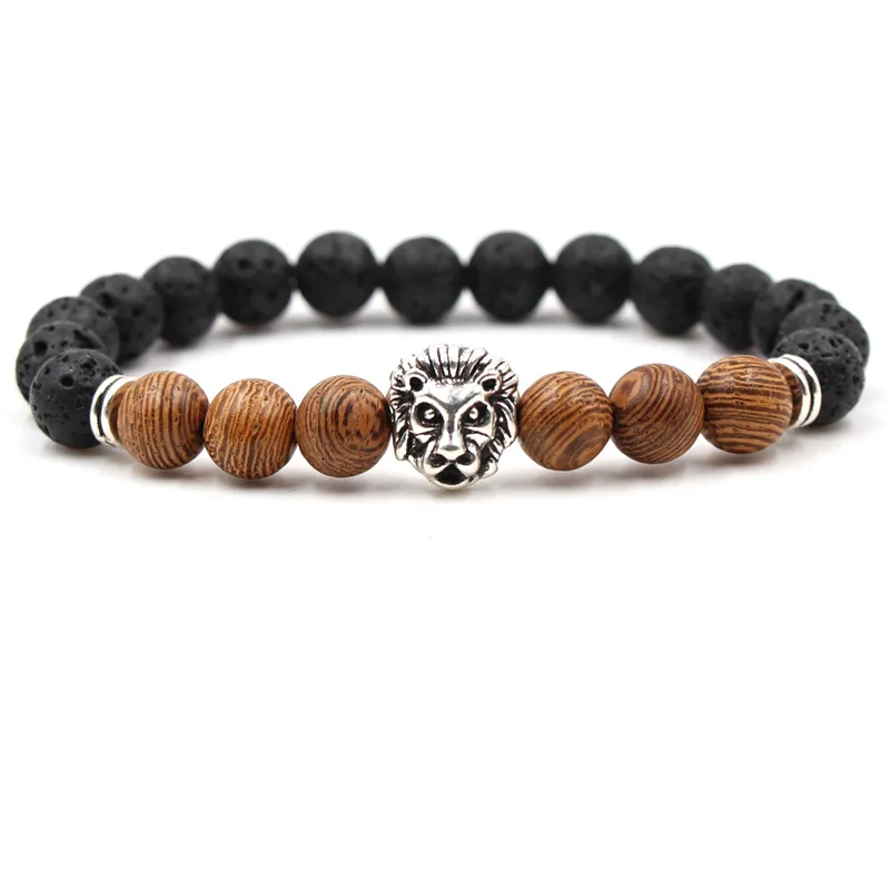 Для мужчин женщин jewelry Браслеты черная лава Исцеление природа камень лев Йога бисером мяч цепи браслет