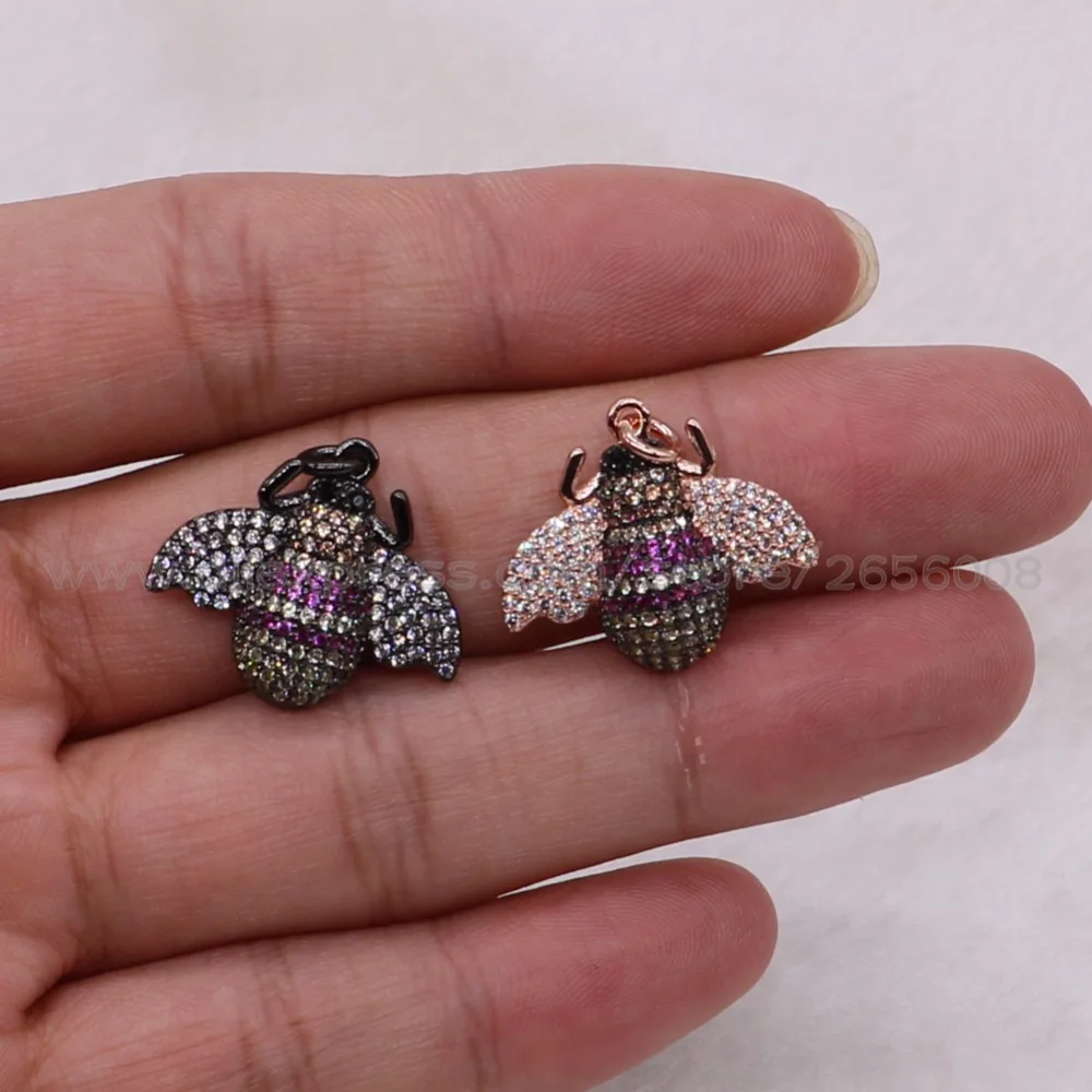 8Pcs High quality Cute Tiny insect micro pave CZ metal pendant Mix color lifelike BEE charms jewelry 2695 | Украшения и