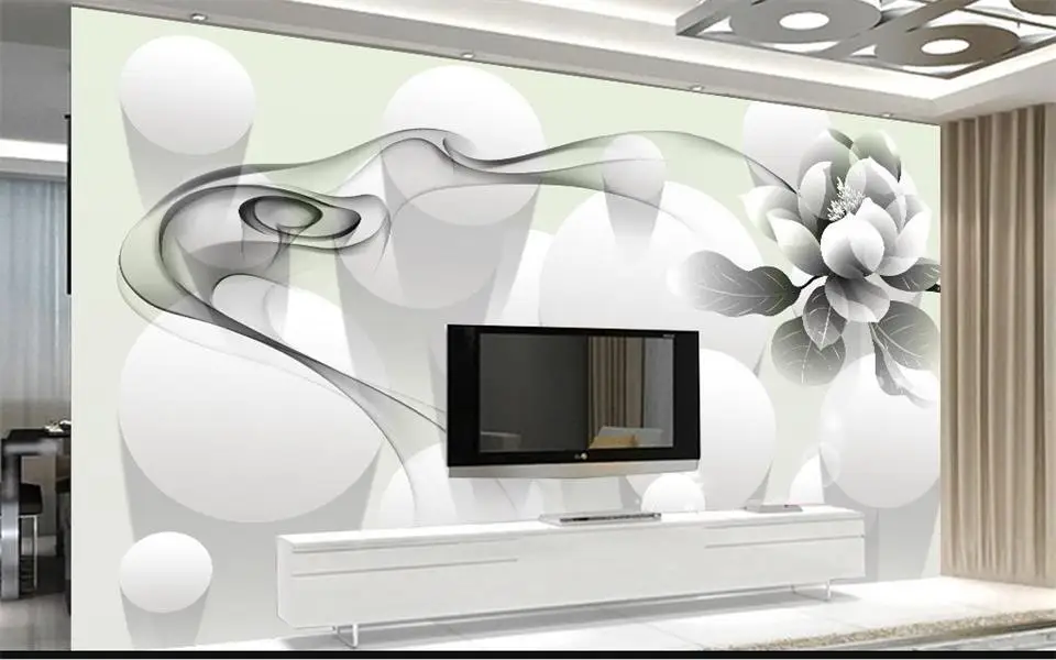 Пользовательские 3D фото обои Гостиная росписи Черный и белый цвета дым цветок HD