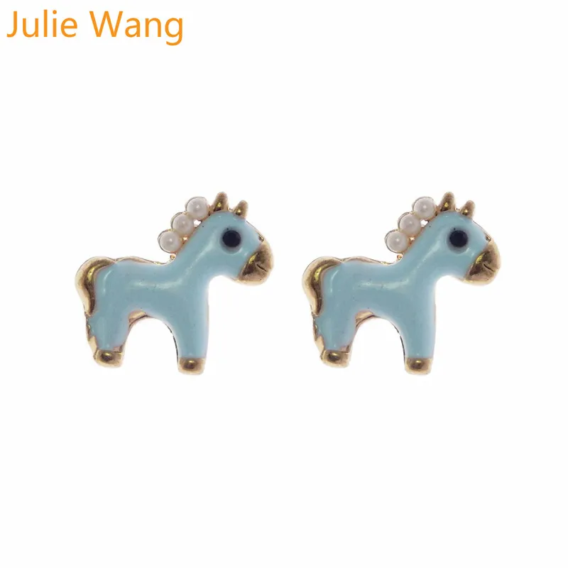 Julie Wang 5 шт. Золотая основа из сплава с синей эмалью жемчугом лошадью маленьким Foal