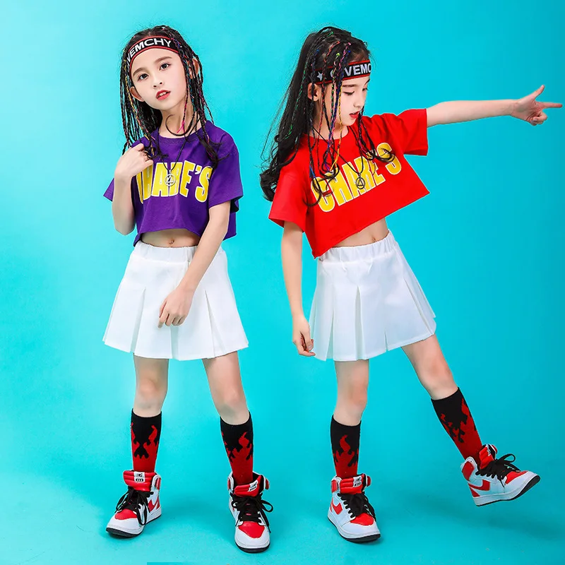 

White Girls Boys Jazz Hip Hop Dance Skirts Clothing for Kids Ballroom Dancing Costumes Show Sweatshirt Crop Tops Jogger Pants