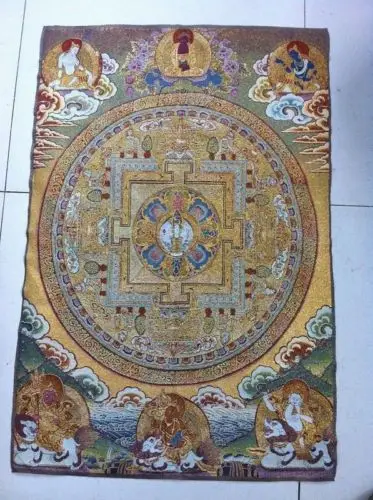 

Exquisite Golden silk embroidery exorcism wealth Buddha thangka