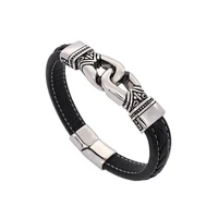 jsbao punk wrap mens leather bracelet mayan style rope chain stainless steel with magnet buckle leather bracelet men jewelry