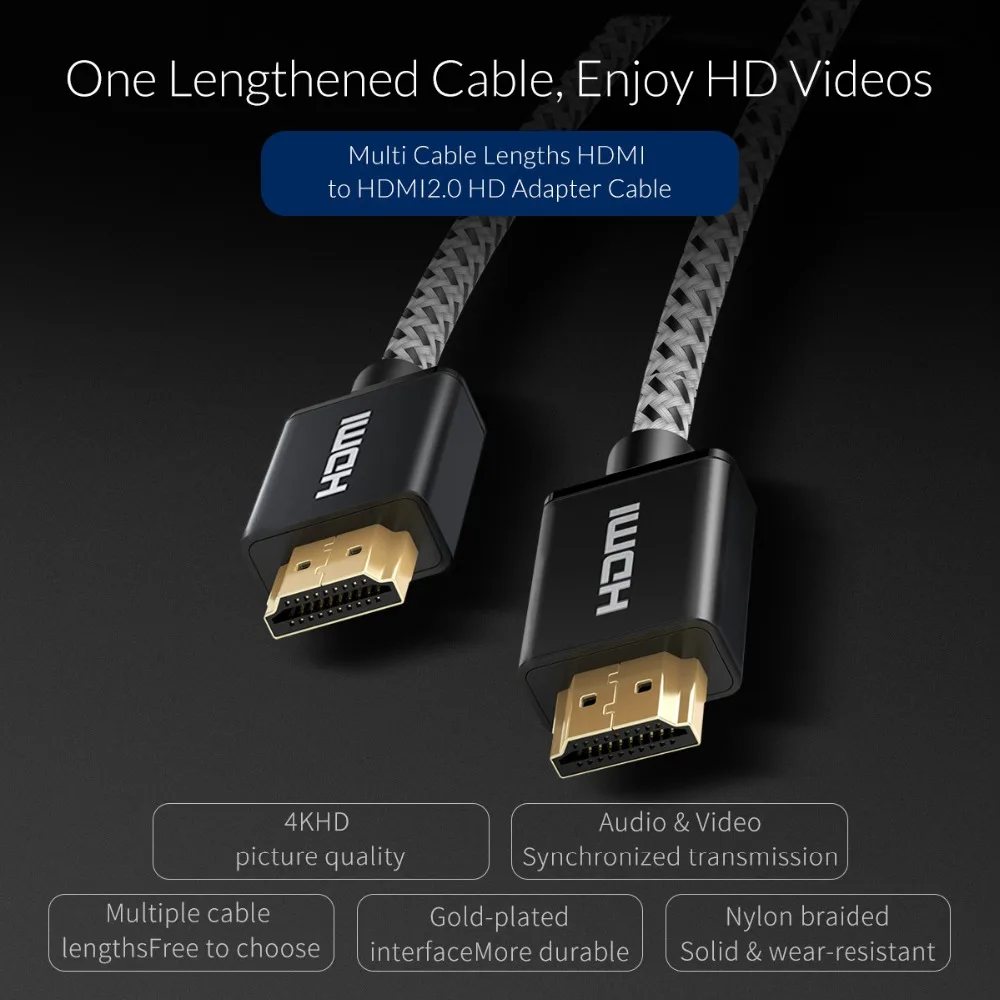 Кабель-адаптер ORICO HDMI в HDMI 2,0 HD 4K HD изображение алюминиевый сплав интерфейс Шасси Кабель для портативных ПК несколько длины кабеля
