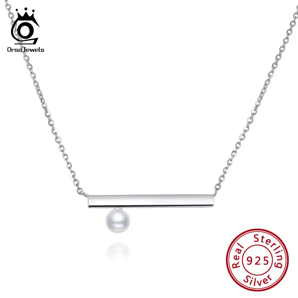 Silver Color ORSA JEWELS Новое поступление бар& подвеска из перламутровой жемчужины ожерелье для женщин 925 серебро ожерелье модные вечерние ювелирные изделия SN152 - Цвет камня: Silver Color