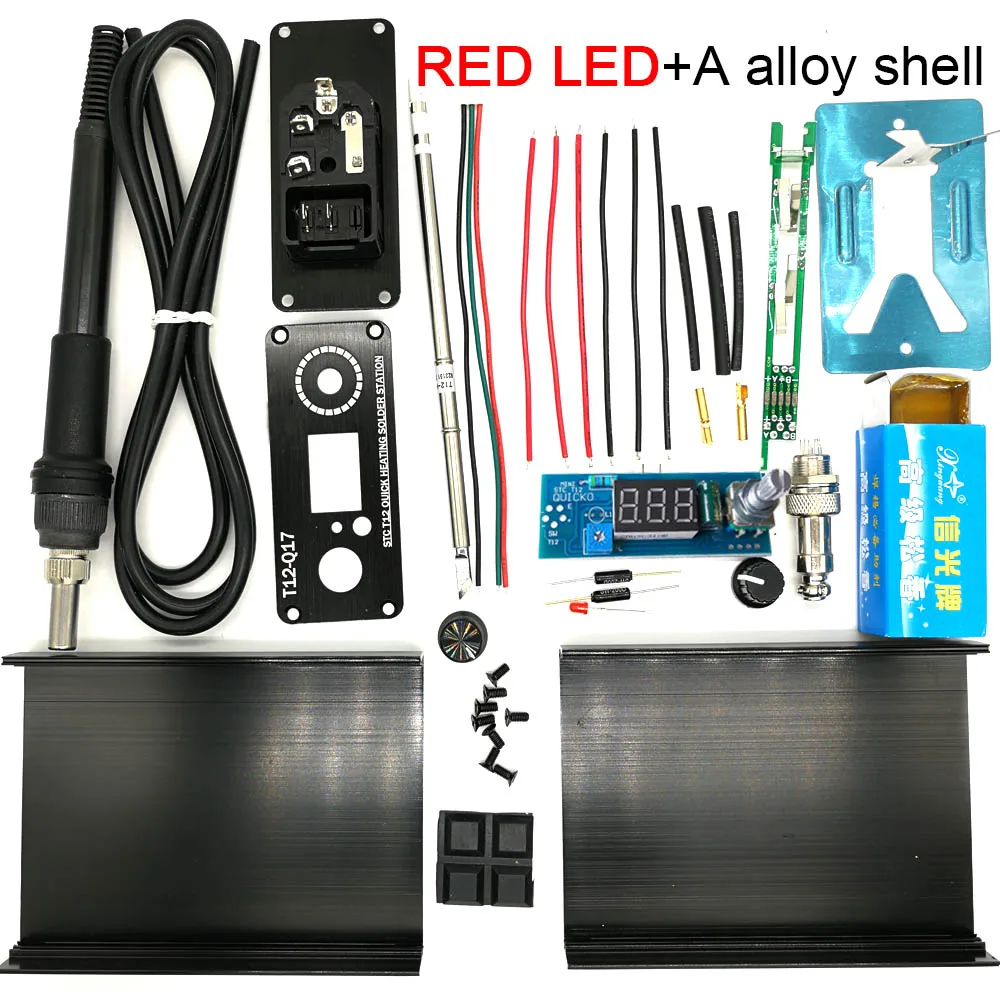 RED LED Aalloy shell QUICKO Цифровой паяльник станция контроллер температуры светодиодный DIY наборы T12 ручка электрический блок переключатель вибрации - Цвет: RED LED Aalloy shell
