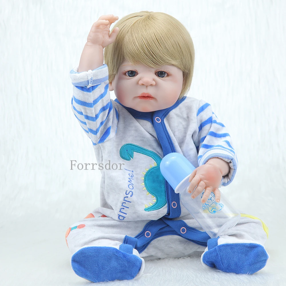 Forrsdor55cm Новые Короткие Золотой волос полный силиконовый для новорожденных с