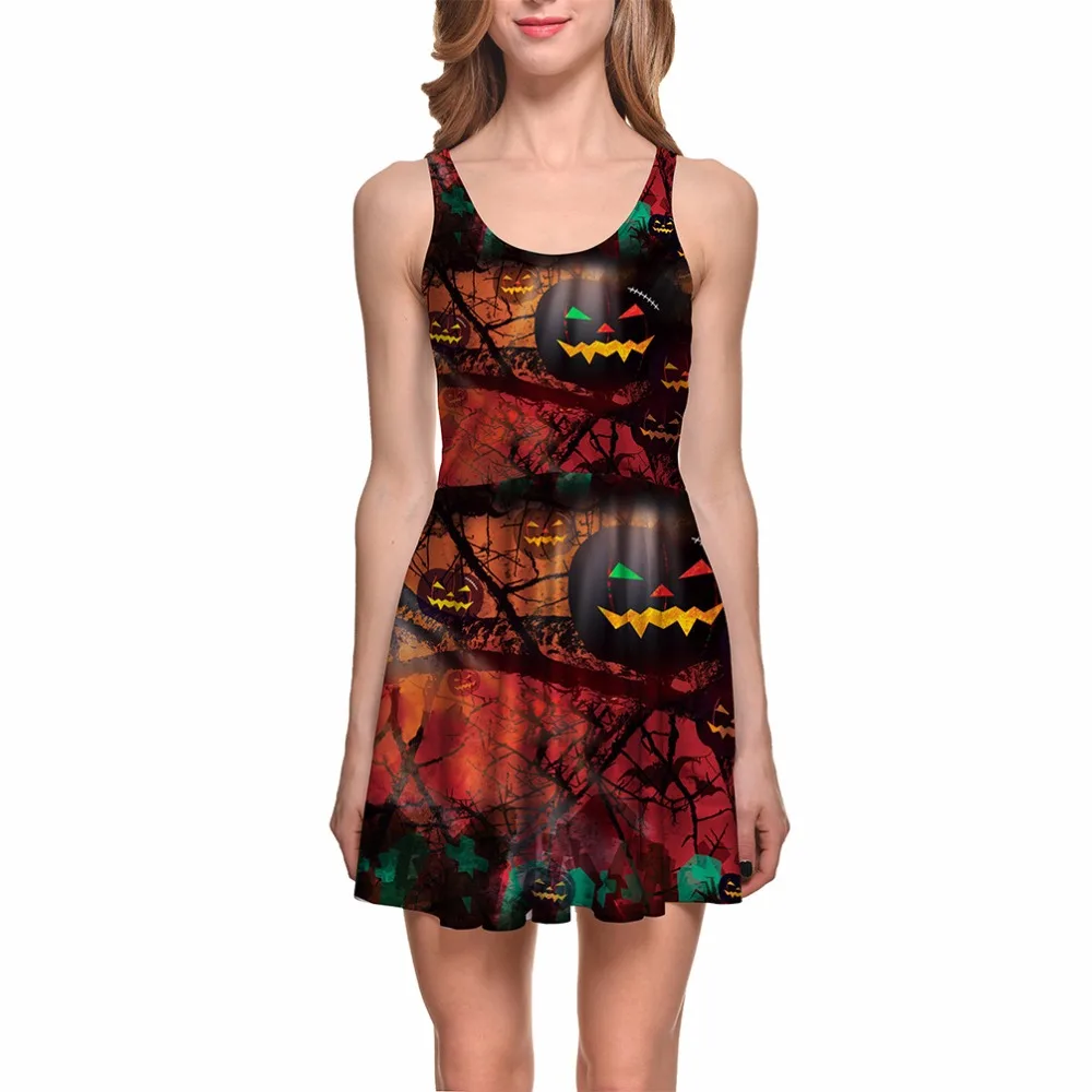 Dress Summer Halloween Women's Sexy Casual Digital Print Dusk Funny Pumpkin Demon Vestidos Bodycon Drop Ship | Женская одежда