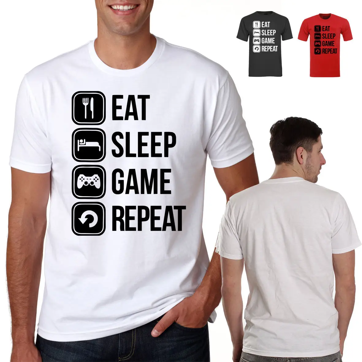 Мужские eat sleep game repeat идеальный бойфренд муж грубая Футболка с принтом sahirtPrinted