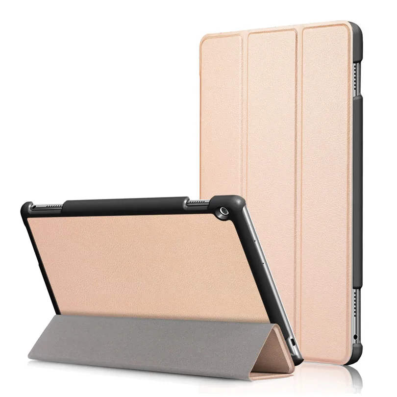 Gold Чехол Funda для HUAWEI Mediapad M3 Lite 10,0 10,", чехол из полиуретановой кожи для планшета, ультратонкий умный защитный чехол-подставка+ пленка+ ручка - Цвет: Gold