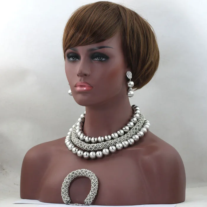 Африканские серебристые серые костюмные ювелирные наборы нигерийские