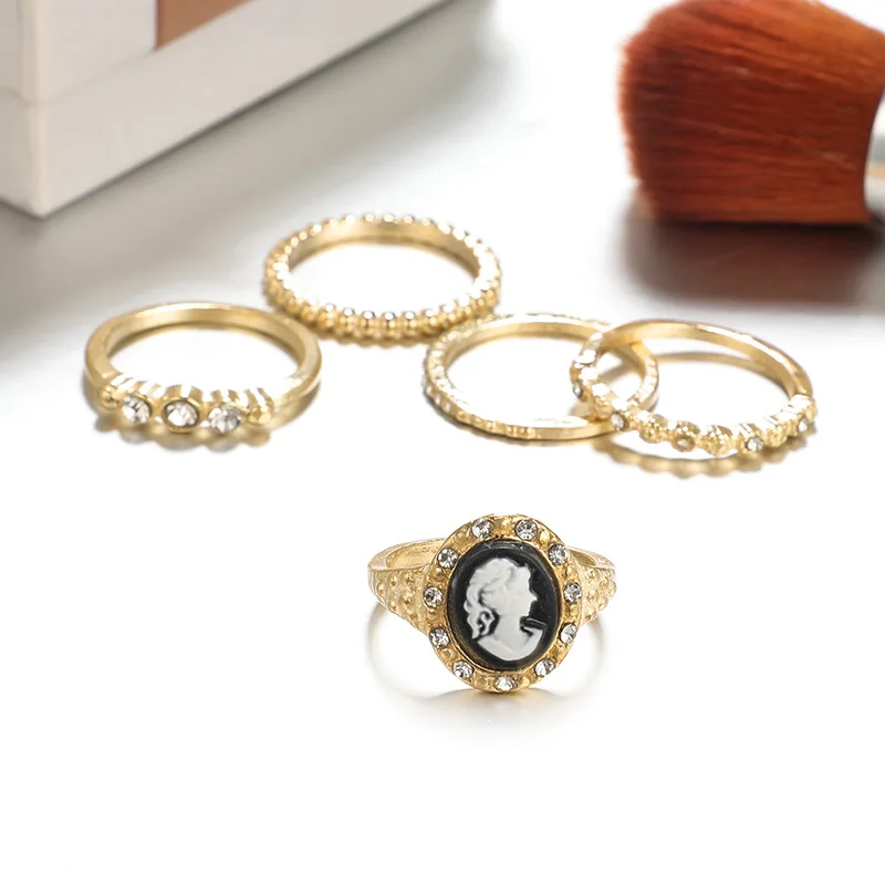 Bohemian Vintage Gold Ring 5pcs/Set Crescent Geometric Joint for Women Crystal Personality Design Set Party Jewelry Gift | Украшения и
