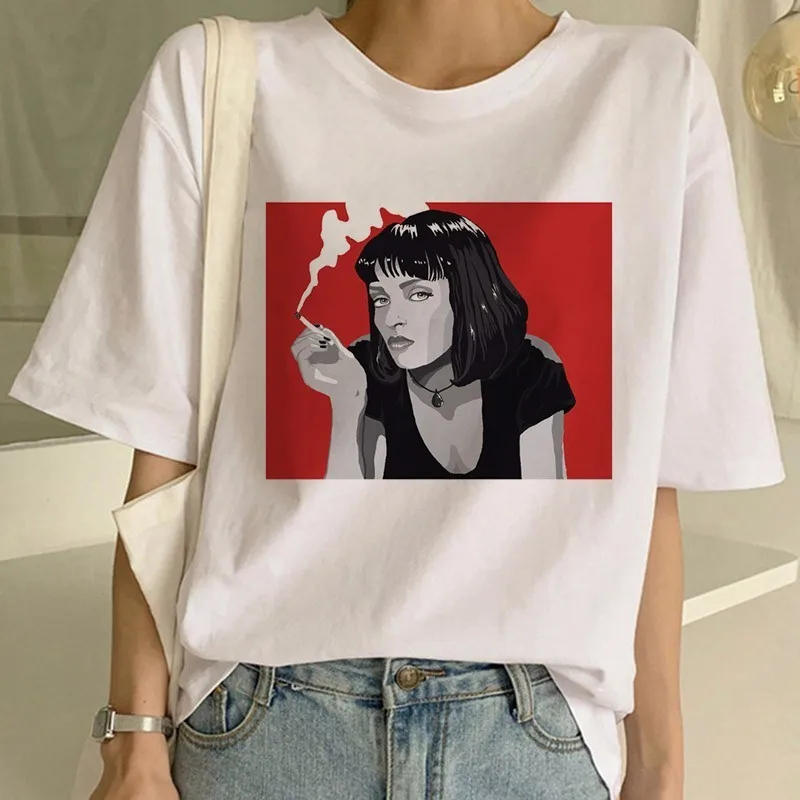Pulp fiction женские рубашки эстетический Миа 90s Харадзюку корейский стиль футболка футболки Femme девушка фильм Ulzzang Топ тройник женский