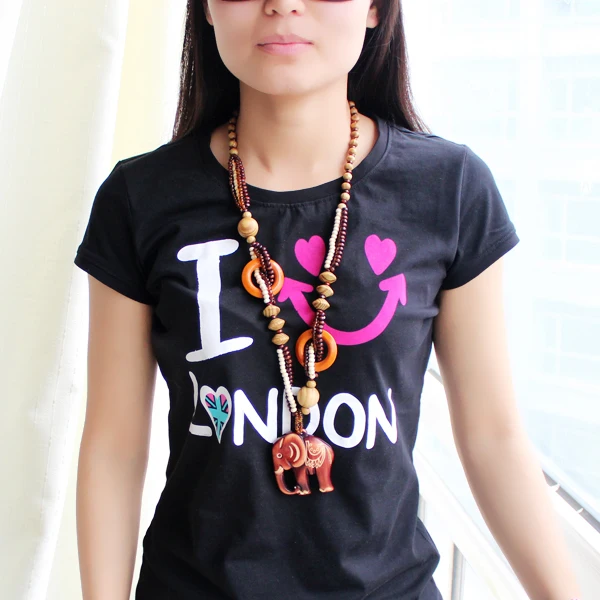 BOHO Этнические украшения длинное ручной работы из бисера дерево кулон слон Макси