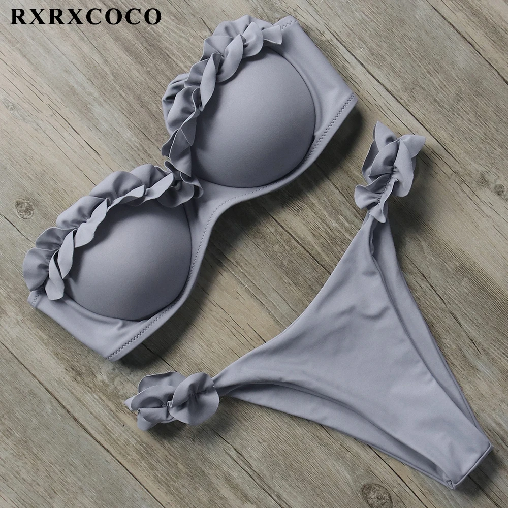 RXRXCOCO, сексуальный бандаж, бикини, пуш-ап, купальник для женщин, купальник, Бразильский бикини, набор,, летний, Одноцветный, купальник, низкая талия, костюм