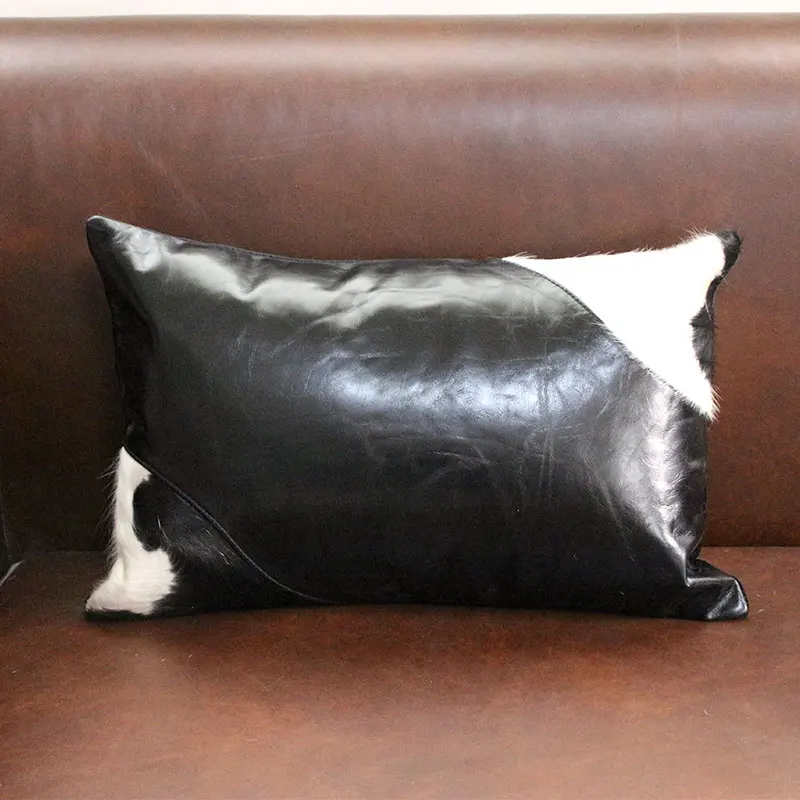 Классическая черно белая подушка из воловьей кожи для мебели обивка 30*50 см