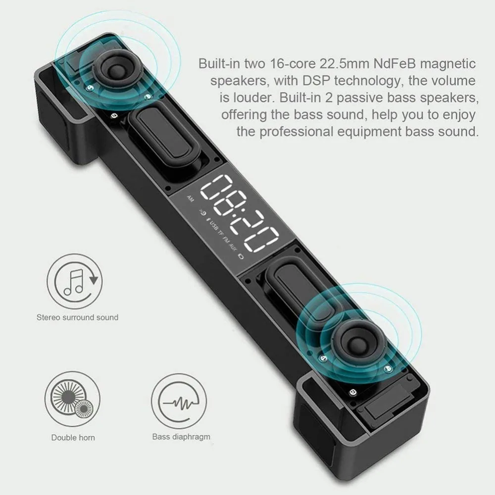 ТВ Sound Bar стол будильник bluetooth динамики Поддержка ЖК дисплей Дисплей Hands free fm радио