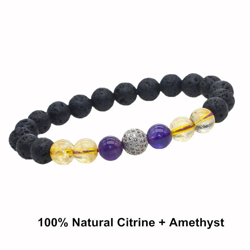 6/8/10mm Natural Citrine Beads Bracelet Ladies Lava Stone For Men Amethyst Women | Украшения и аксессуары