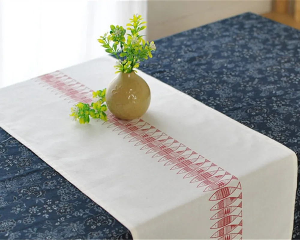 Двойная настольная дорожка FUYA с изображением мультяшных рыбок скатерть флага