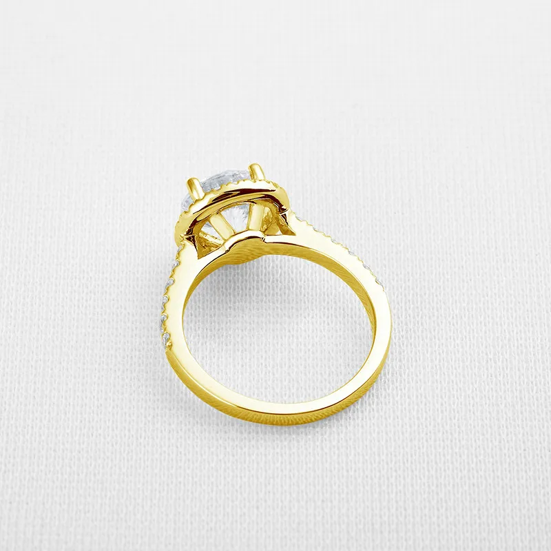 QYI 1,9 ct 14 K массивная, желтая, Золотая кольца для женщин с круглой огранкой SONA, имитация бриллиантов Engagemen Halo Ringt
