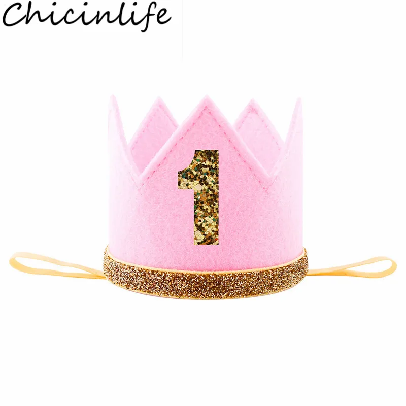 Chicinlife 1 шт. синий/розовый/белый 1 год повязка на голову с короной на день рождения ребенка душ мальчик девочка 1 день Рождения Вечеринка шляпа Декор поставки - Цвет: Pink