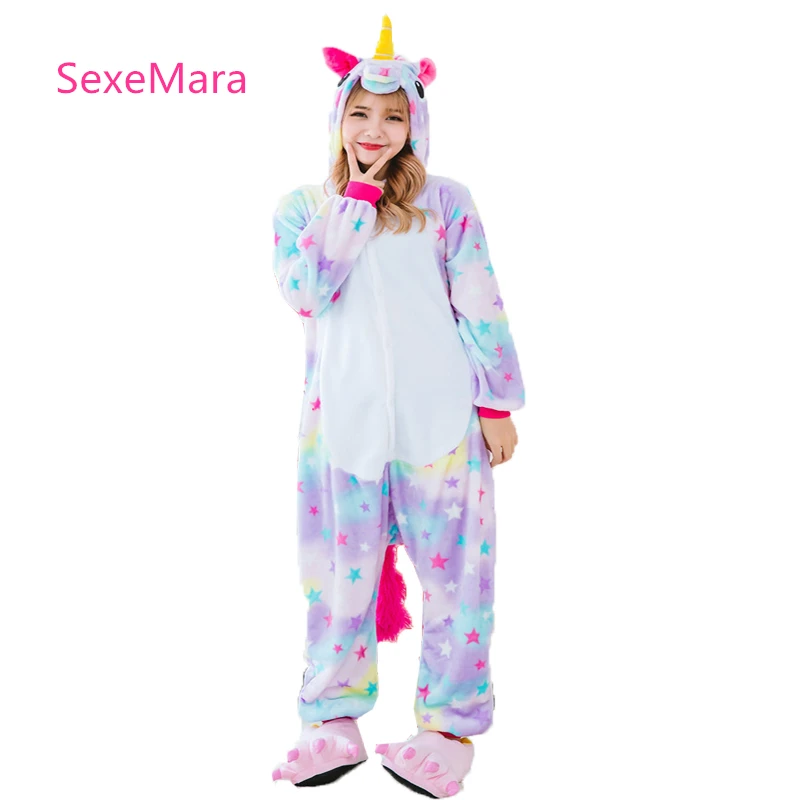 Оптовая продажа Rainbow Star Единорог Onesie для взрослых унисекс Косплэй костюм пижамы