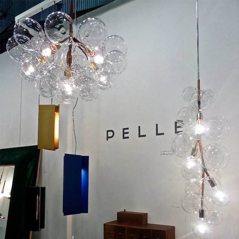 Lámpara LED E27 de 18 cabezas, arte conciso Molecular, Araña de cristal, diseñador creativo, burbujas de cristal, accesorios de iluminación colgantes