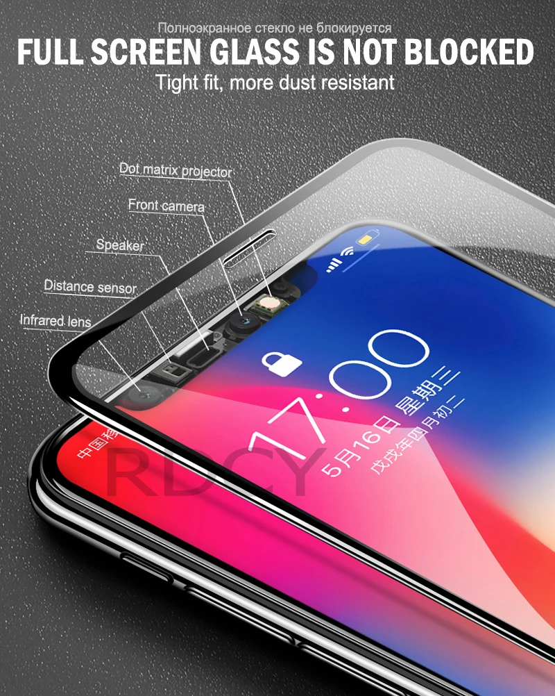 RDCY 6D полное покрытие закаленное стекло пленка для iPhone Xs Max полный изогнутый край протектор экрана на для iPhone XS Protecti