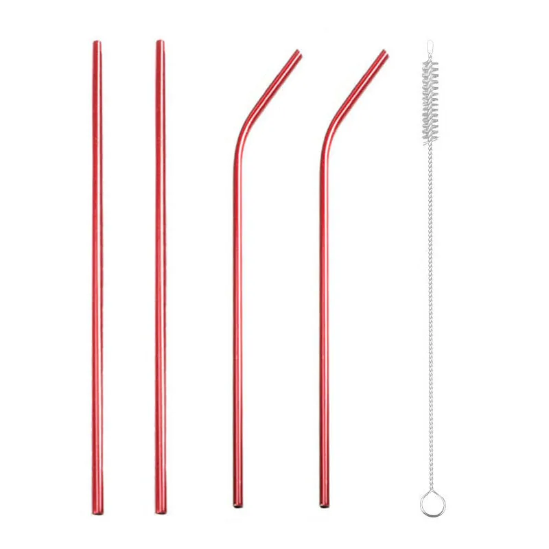 RosePink B s2b2 4PCS Reusable 304 Stainless Steel Drinking Straw Bar Party Metal Straw with Cleaner Brush For Mugs Sturdy Bent Straight Straws - Цвет: RosePink B s2b2 4PCS