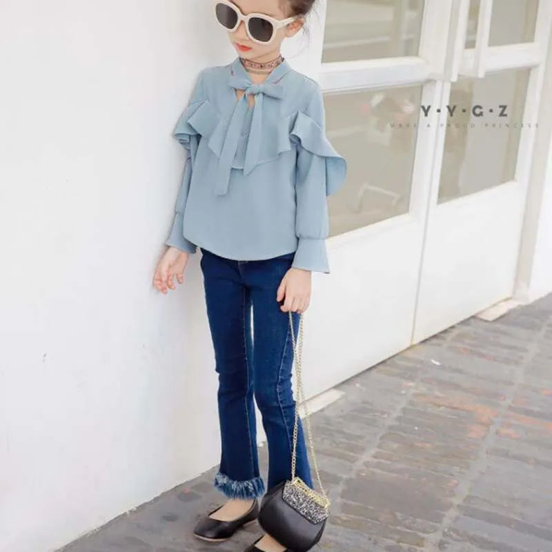 Джинсовые штаны для девочек от 4 до 12 лет осенние повседневные обтягивающие брюки