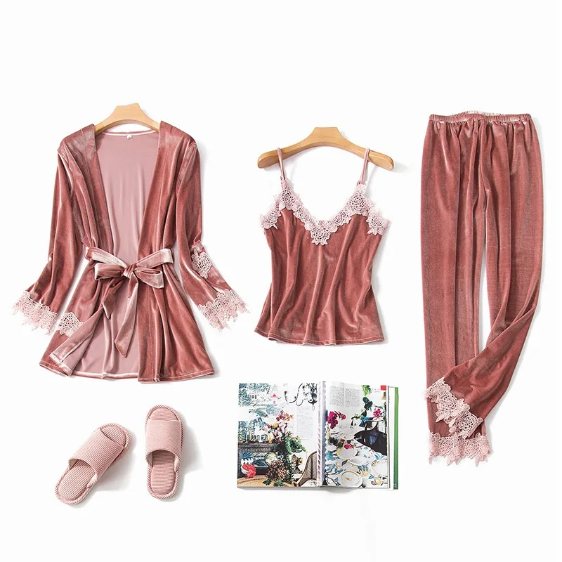 Smmoloa бархатные пижамы женское осеннее Женское ночное белье комплект из 3
