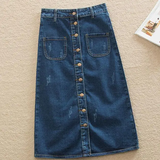 Новые весенние большие размеры джинсы Юбки повседневные женские однобортный