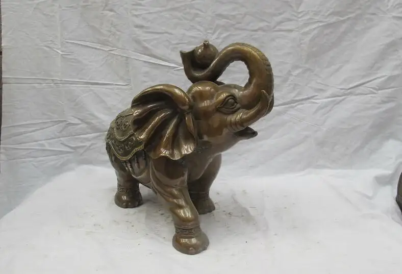 Китайская фольклорная статуя слона Fengshui счастливое благословение медный