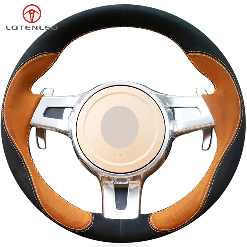 LQTENLEO коричневое черное замшевое рулевое колесо Крышка для Porsche Cayenne Cayman 2010- Panamera 2010- 911 Boxster 2009